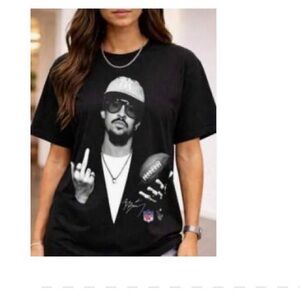 Black woman's Graphic Short Sleeve Tee with Monochrome Portrait of Bad Bunny